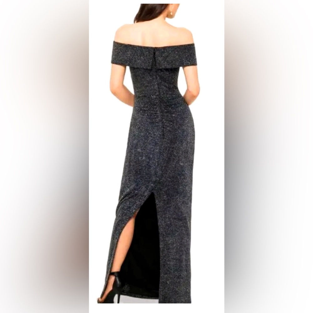 Xscape off-the-shoulder metallic gown in black/gunmetal size 10. - Picture 2 of 11